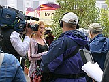 Chelsea Flower Show\nCharlie Dimmock interviewing with a BBC film crew